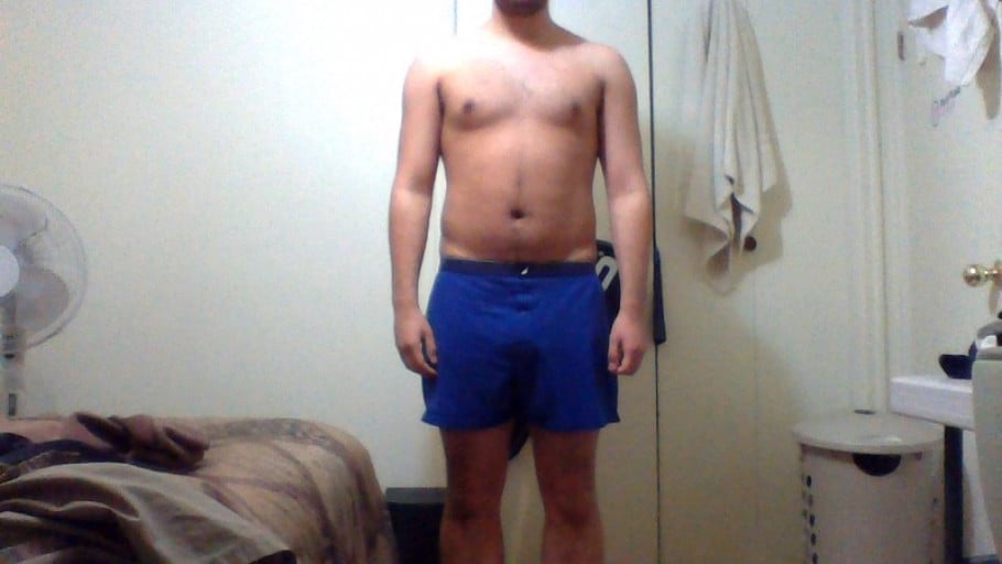 A progress pic of a 5'10" man showing a weight reduction from 220 pounds to 170 pounds. A total loss of 50 pounds.