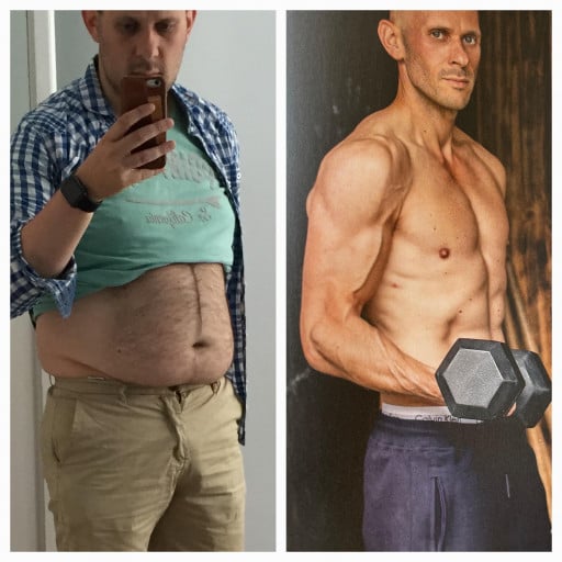 Before and After 77 lbs Fat Loss 5 foot 10 Male 220 lbs to 143 lbs