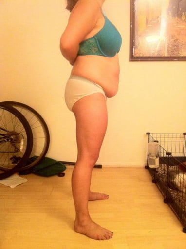 A picture of a 5'0" female showing a snapshot of 158 pounds at a height of 5'0