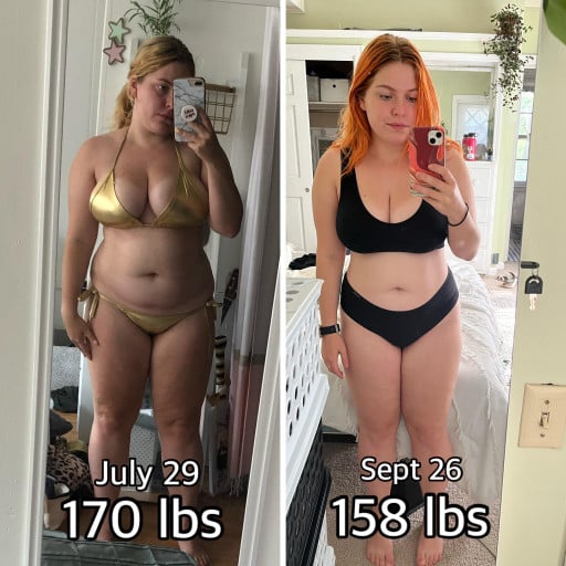 Progress Pics of 12 lbs Fat Loss 5'1 Female 170 lbs to 158 lbs