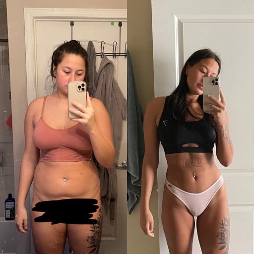 Before and After 48 lbs Weight Loss 5 foot 9 Female 190 lbs to 142 lbs