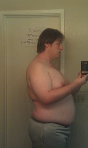 A progress pic of a 6'3" man showing a snapshot of 340 pounds at a height of 6'3