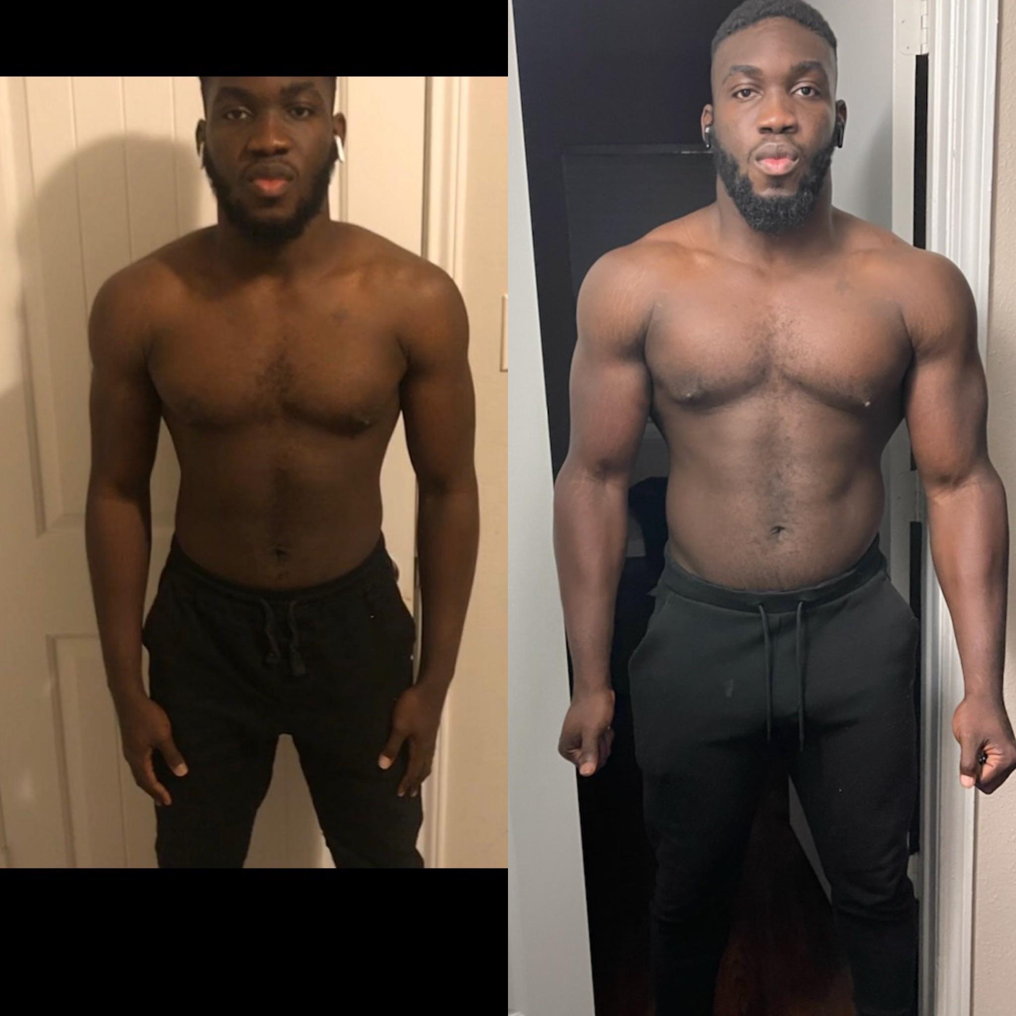 32 lbs Muscle Gain Before and After 5'10 Male 187 lbs to 219 lbs