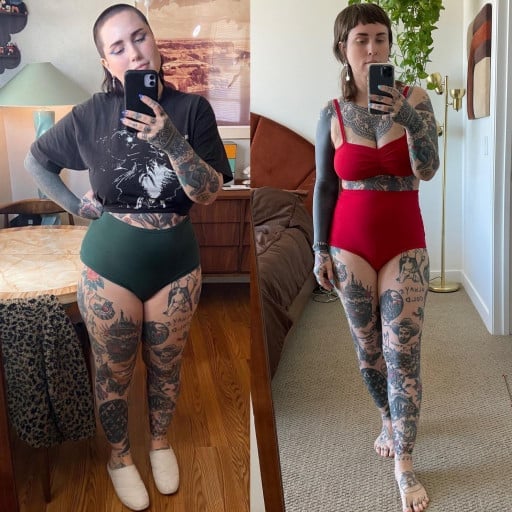 Before and After 40 lbs Weight Loss 5 foot 3 Female 182 lbs to 142 lbs