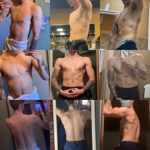 5'9 Male Progress Pics of 15 lbs Weight Gain 115 lbs to 130 lbs
