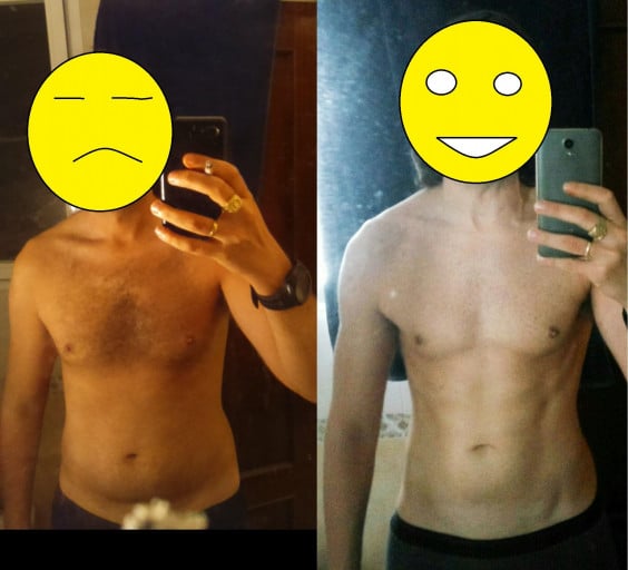 Before and After 22 lbs Weight Loss 6 foot 2 Male 211 lbs to 189 lbs