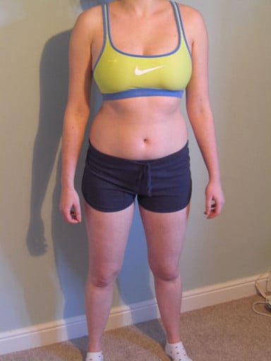 A before and after photo of a 5'6" female showing a snapshot of 147 pounds at a height of 5'6