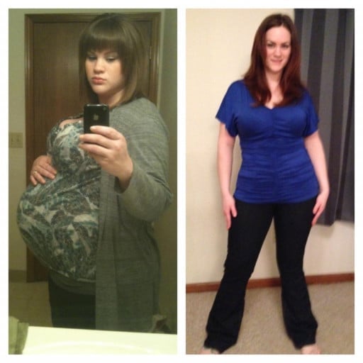 A progress pic of a 5'10" woman showing a weight loss from 280 pounds to 195 pounds. A total loss of 85 pounds.