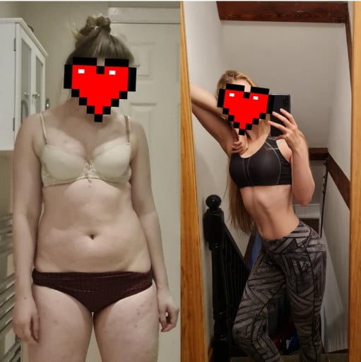 Before and After 39 lbs Weight Loss 5'7 Female 164 lbs to 125 lbs