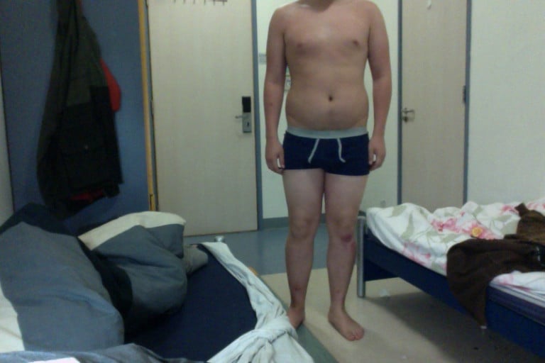 A before and after photo of a 5'10" male showing a snapshot of 198 pounds at a height of 5'10
