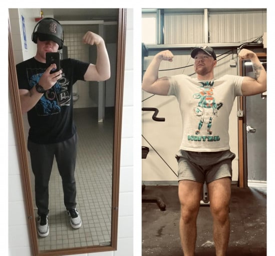 Before and After 20 lbs Muscle Gain 5'7 Male 175 lbs to 195 lbs