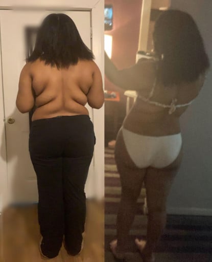 Before and After 45 lbs Weight Loss 5'3 Female 220 lbs to 175 lbs