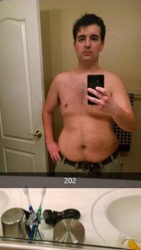 A before and after photo of a 5'7" male showing a fat loss from 262 pounds to 190 pounds. A respectable loss of 72 pounds.