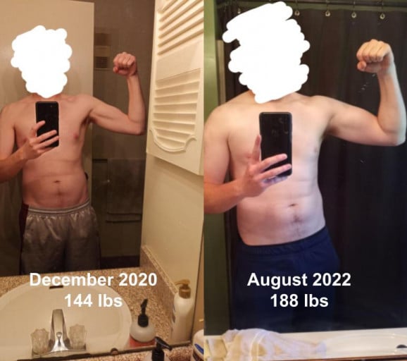 44 Lbs Muscle Gain Before And After 6 Foot Male 144 Lbs To 188 Lbs 9646