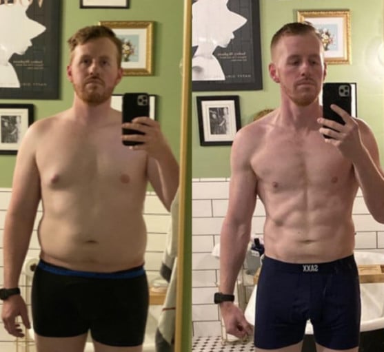 5 feet 10 Male Before and After 50 lbs Fat Loss 205 lbs to 155 lbs