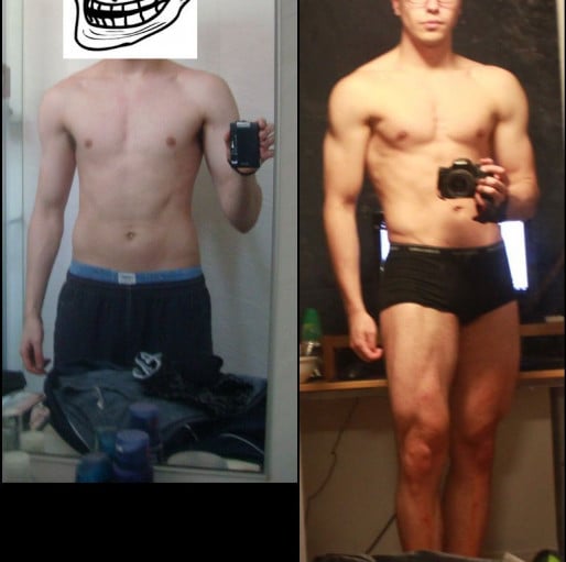 M/23/6'2 [170 > 185 = 15lbs Gained] (~37 months) I always wanted muscular legs.