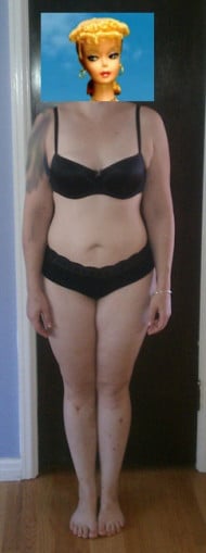 A progress pic of a 5'8" woman showing a snapshot of 168 pounds at a height of 5'8