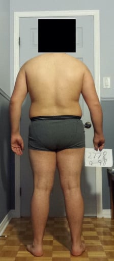 A before and after photo of a 5'6" male showing a snapshot of 207 pounds at a height of 5'6