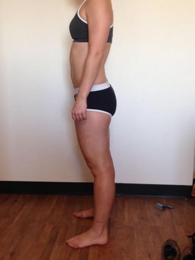 A progress pic of a 5'5" woman showing a snapshot of 132 pounds at a height of 5'5