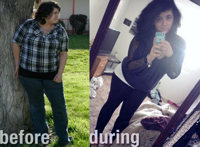 A progress pic of a 5'2" woman showing a fat loss from 240 pounds to 200 pounds. A total loss of 40 pounds.