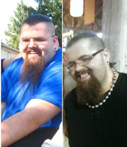 A picture of a 5'11" male showing a weight loss from 326 pounds to 260 pounds. A net loss of 66 pounds.