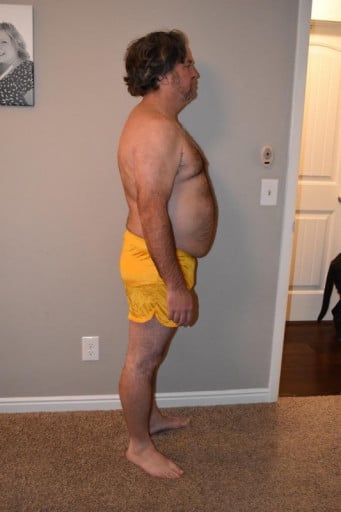 A photo of a 5'10" man showing a weight loss from 280 pounds to 190 pounds. A total loss of 90 pounds.