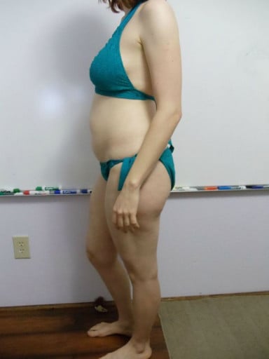 A progress pic of a 5'5" woman showing a snapshot of 135 pounds at a height of 5'5