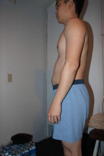 A before and after photo of a 5'10" male showing a snapshot of 160 pounds at a height of 5'10