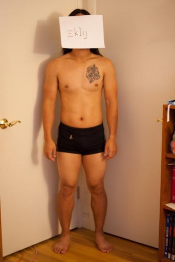 A progress pic of a 5'4" man showing a snapshot of 135 pounds at a height of 5'4
