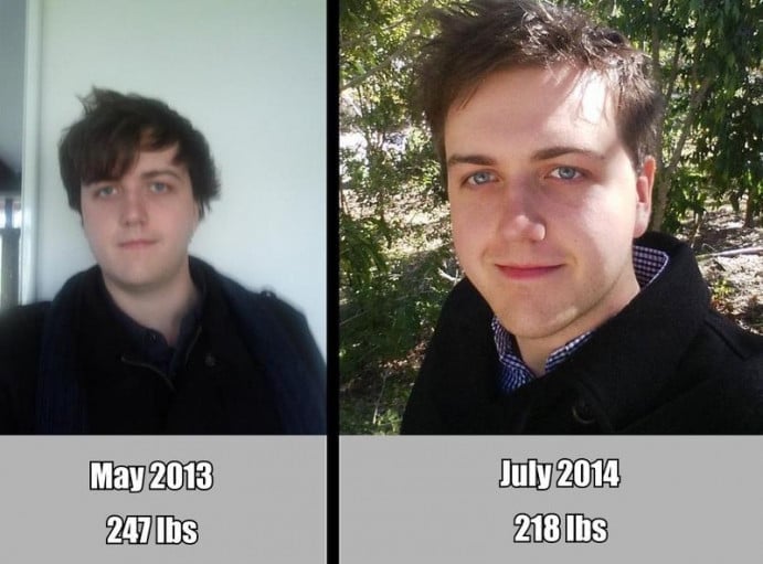 A picture of a 6'5" male showing a weight loss from 247 pounds to 218 pounds. A respectable loss of 29 pounds.