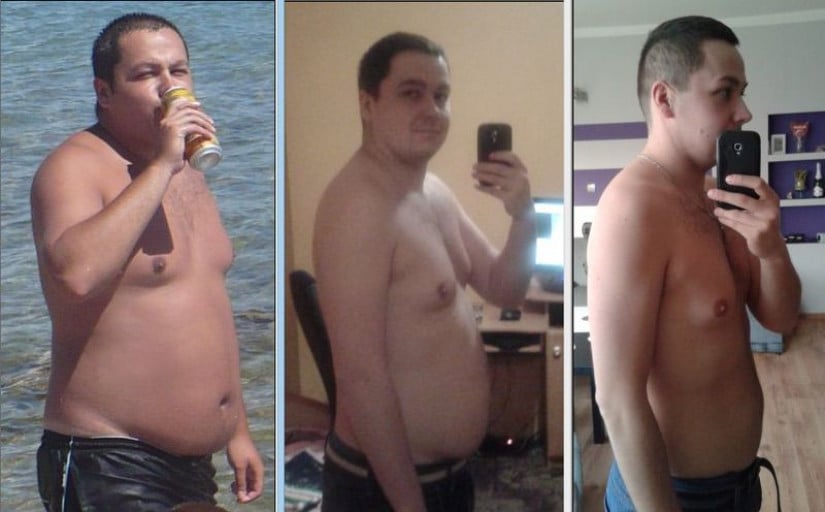 A photo of a 5'9" man showing a weight loss from 240 pounds to 172 pounds. A respectable loss of 68 pounds.