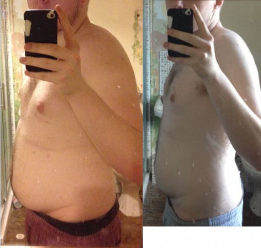 A before and after photo of a 6'1" male showing a weight reduction from 228 pounds to 206 pounds. A net loss of 22 pounds.