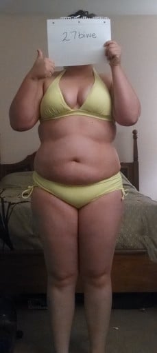A progress pic of a 5'0" woman showing a snapshot of 182 pounds at a height of 5'0