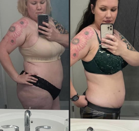 5 feet 7 Female 70 lbs Fat Loss Before and After 260 lbs to 190 lbs