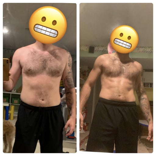 M/25/5’11” [180lbs > 165lbs = 15lbs] 4 1/2 month progress doing at home workouts with dumbbells and barbell main focus was to cut body fat fell in love with physique changes now considering lean bulking and gaining more mass.