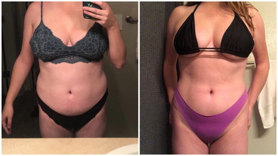 Before and After 19 lbs Weight Loss 5 feet 8 Female 180 lbs to 161 lbs