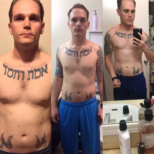 A photo of a 5'8" man showing a weight cut from 165 pounds to 155 pounds. A total loss of 10 pounds.