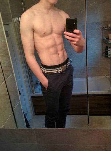 A progress pic of a 5'8" man showing a weight bulk from 110 pounds to 123 pounds. A net gain of 13 pounds.
