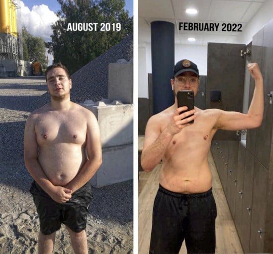 77 lbs Weight Loss Before and After 5 foot 11 Male 253 lbs to 176 lbs