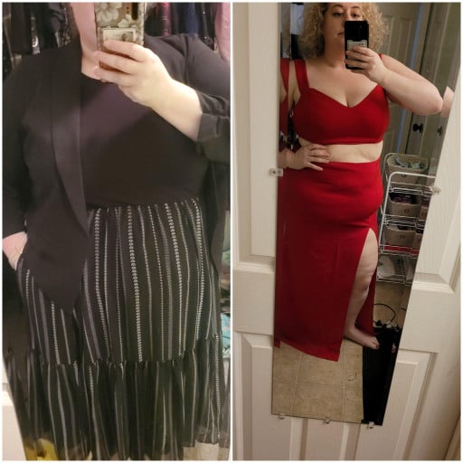 5 foot 7 Female Before and After 76 lbs Weight Loss 325 lbs to 249 lbs