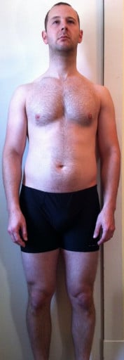 A before and after photo of a 5'9" male showing a snapshot of 168 pounds at a height of 5'9