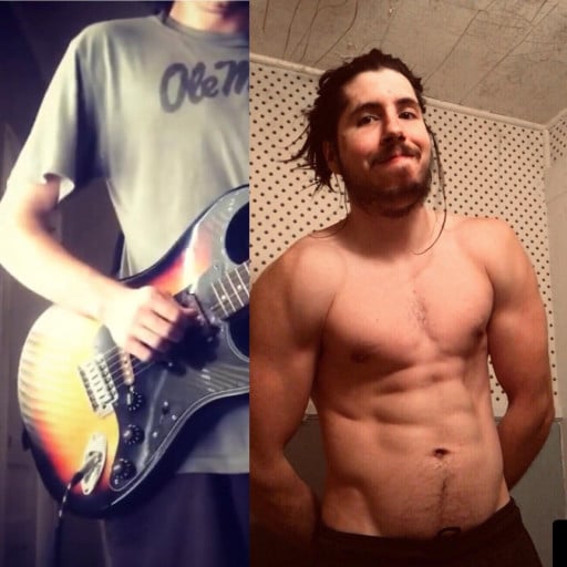 6 foot Male Before and After 30 lbs Muscle Gain 145 lbs to 175 lbs