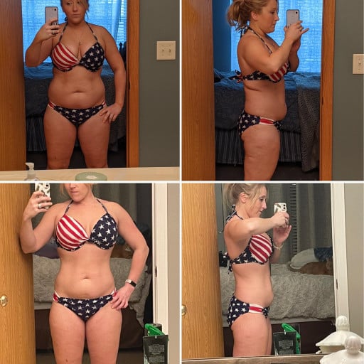 Before and After 29 lbs Fat Loss 5 foot 2 Female 165 lbs to 136 lbs