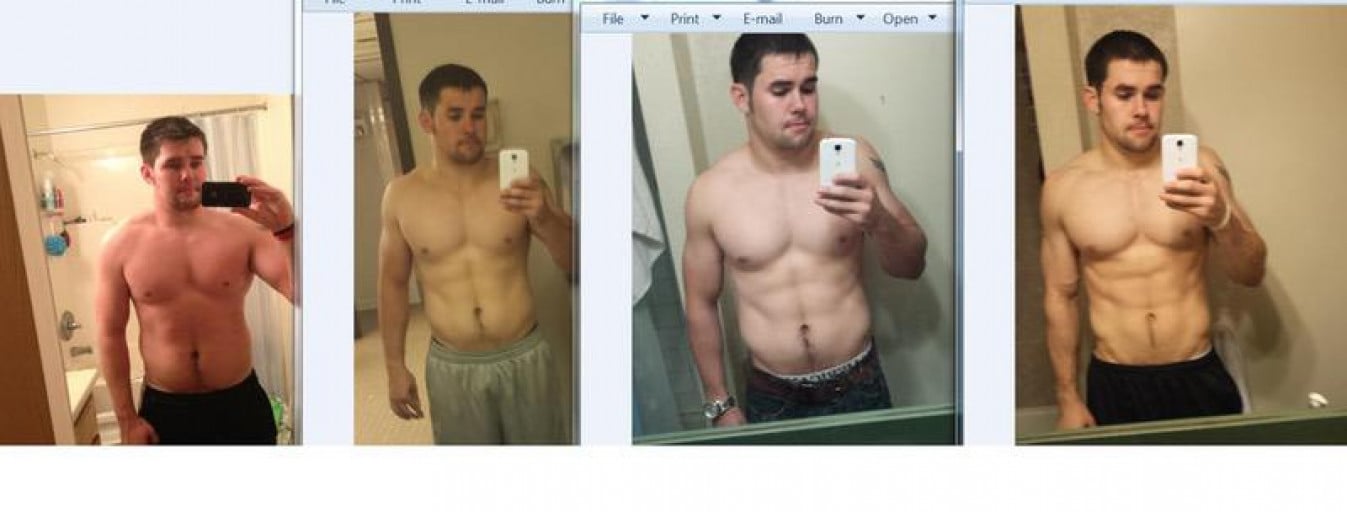 A before and after photo of a 5'9" male showing a weight loss from 205 pounds to 157 pounds. A respectable loss of 48 pounds.