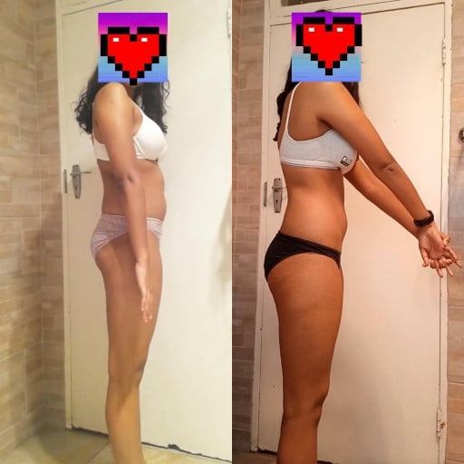 A progress pic of a 5'6" woman showing a snapshot of 134 pounds at a height of 5'6