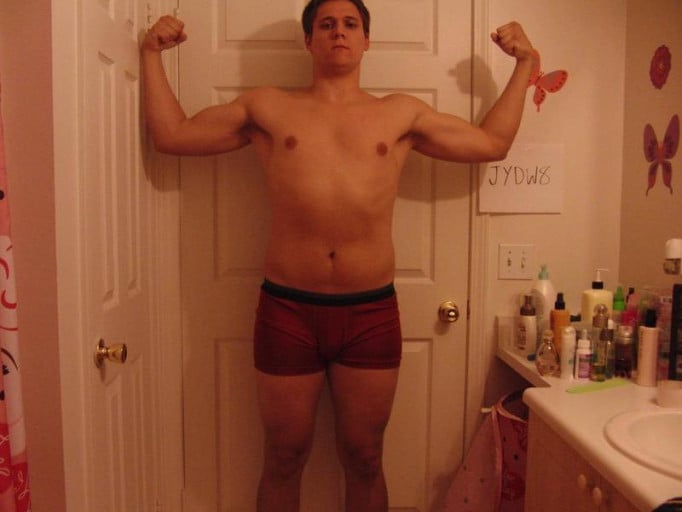 A before and after photo of a 6'2" male showing a snapshot of 214 pounds at a height of 6'2