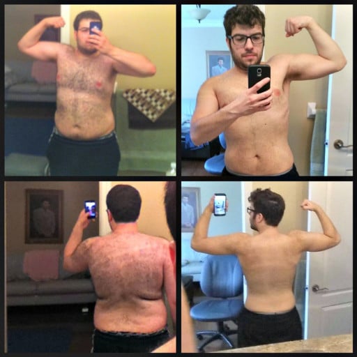A progress pic of a 5'7" man showing a weight reduction from 240 pounds to 170 pounds. A net loss of 70 pounds.