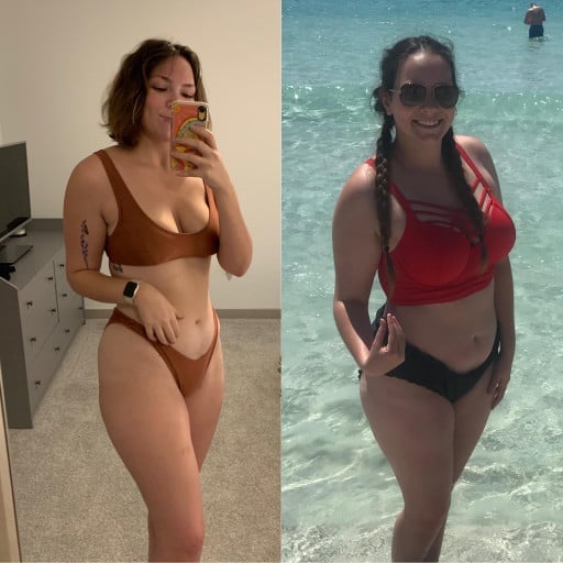 Before and After 38 lbs Weight Loss 5'10 Female 220 lbs to 182 lbs