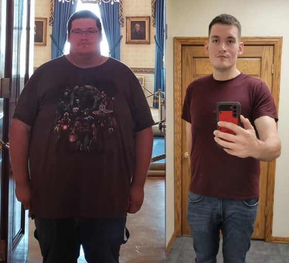 A picture of a 6'3" male showing a weight loss from 460 pounds to 225 pounds. A total loss of 235 pounds.