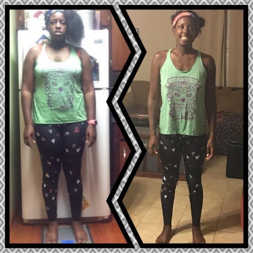 Before and After 70 lbs Fat Loss 5 feet 9 Female 216 lbs to 146 lbs